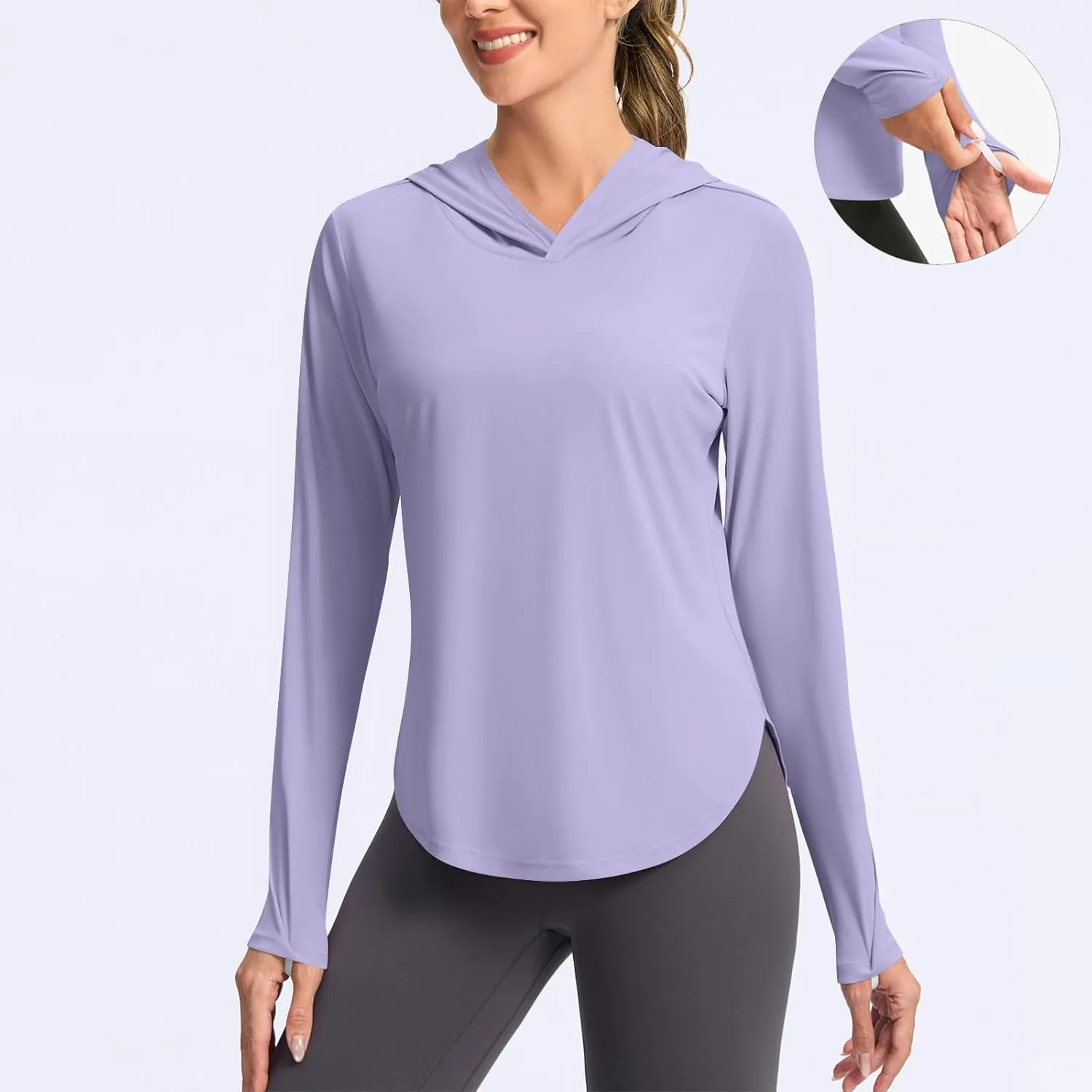 Women's Hooded Sun Shirt UPF 50  Long Sleeve Uv Protection Quick Dry Fit Rash Guard Thumb Hole Lightweight Hoodie