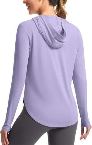 Women's Hooded Sun Shirt UPF 50  Long Sleeve Uv Protection Quick Dry Fit Rash Guard Thumb Hole Lightweight Hoodie