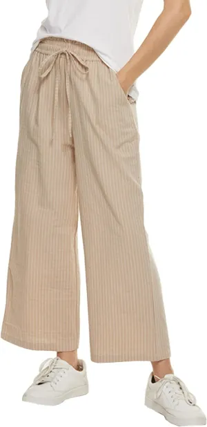 Womens Linen Pants Elastic High Waisted Wide Leg Drawstring Casual Loose Cropped Pants with Pockets