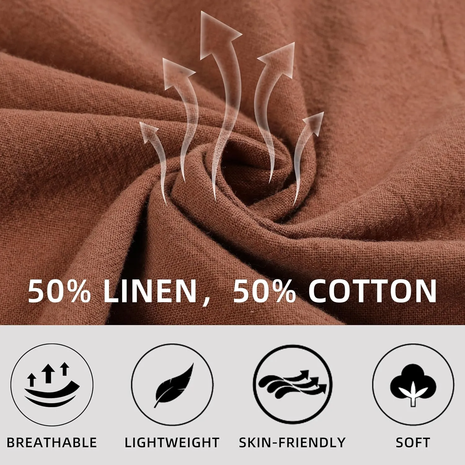 Womens Linen Pants Elastic High Waisted Wide Leg Drawstring Casual Loose Cropped Pants with Pockets