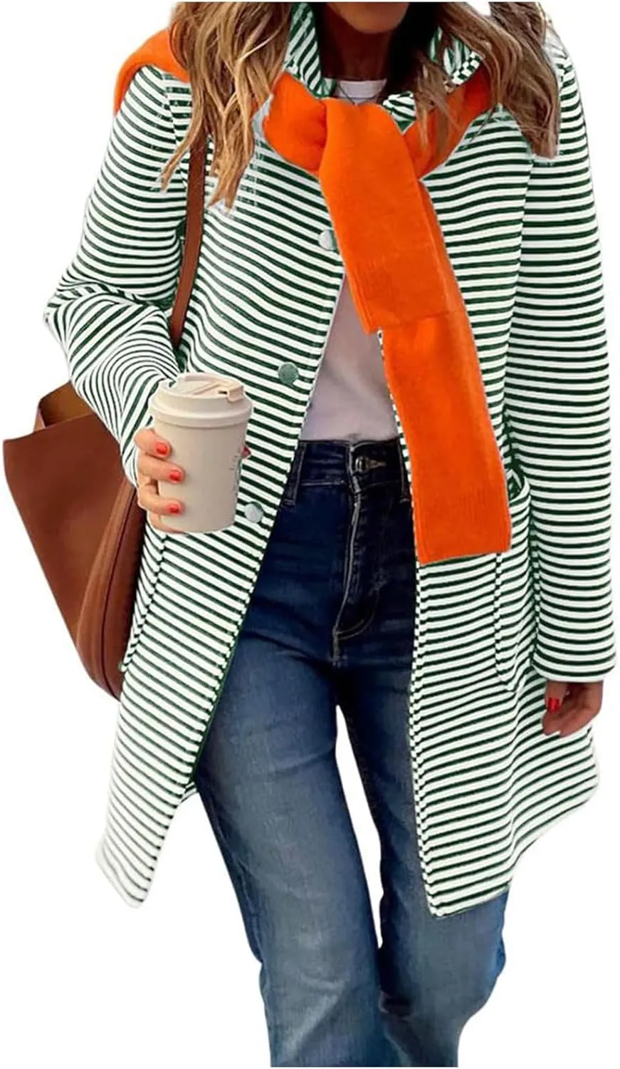 Womens Long Cardigan Color Block Striped Hooded Sweaters Jacket Button Down Long Coatigan Jackets Fall with Pockets