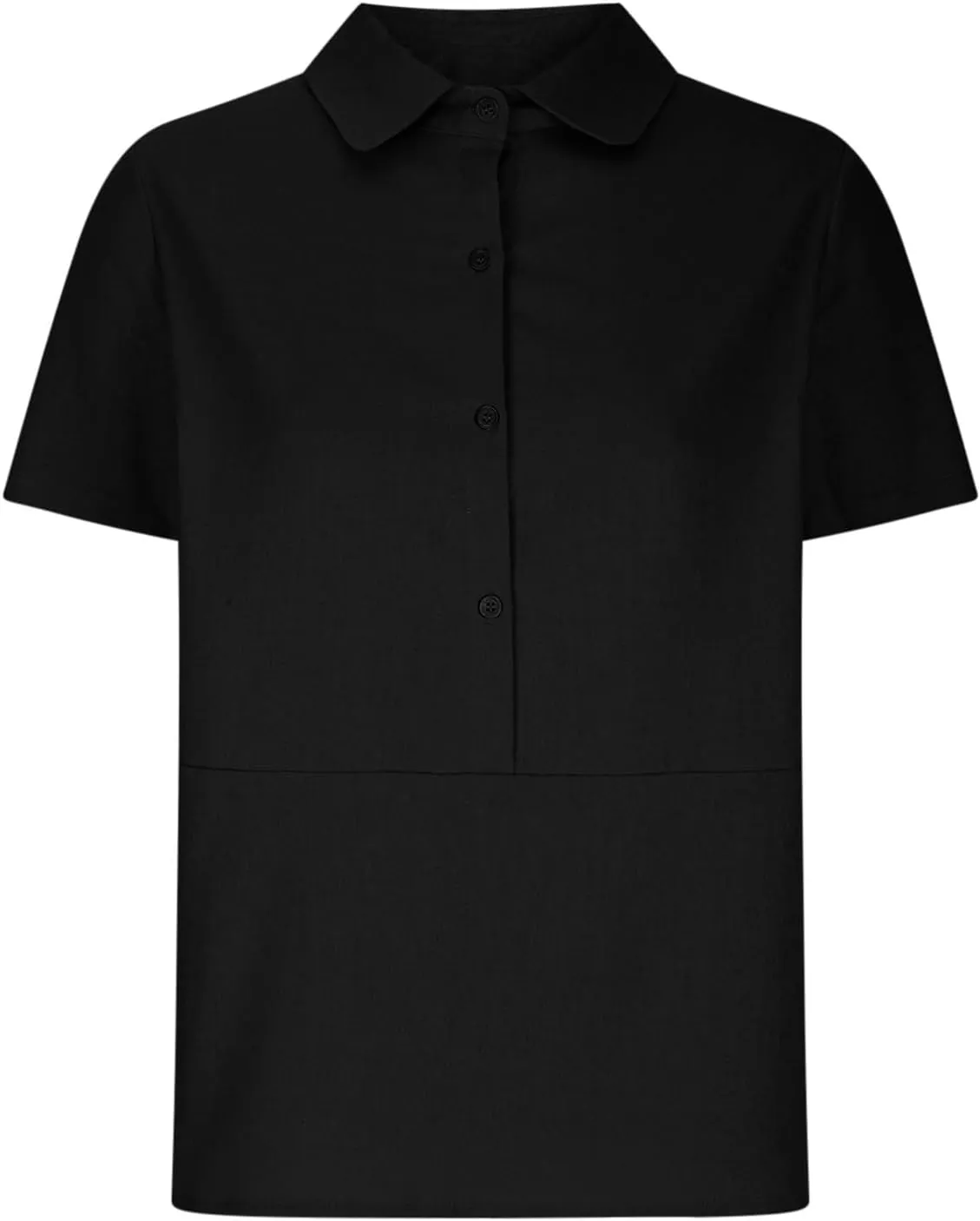 Women's Peter Pan Collar Short Sleeves Cotton Linen Shirt Tops Button Work Blouse Teen Girls Casual Loose Tunic Shirts