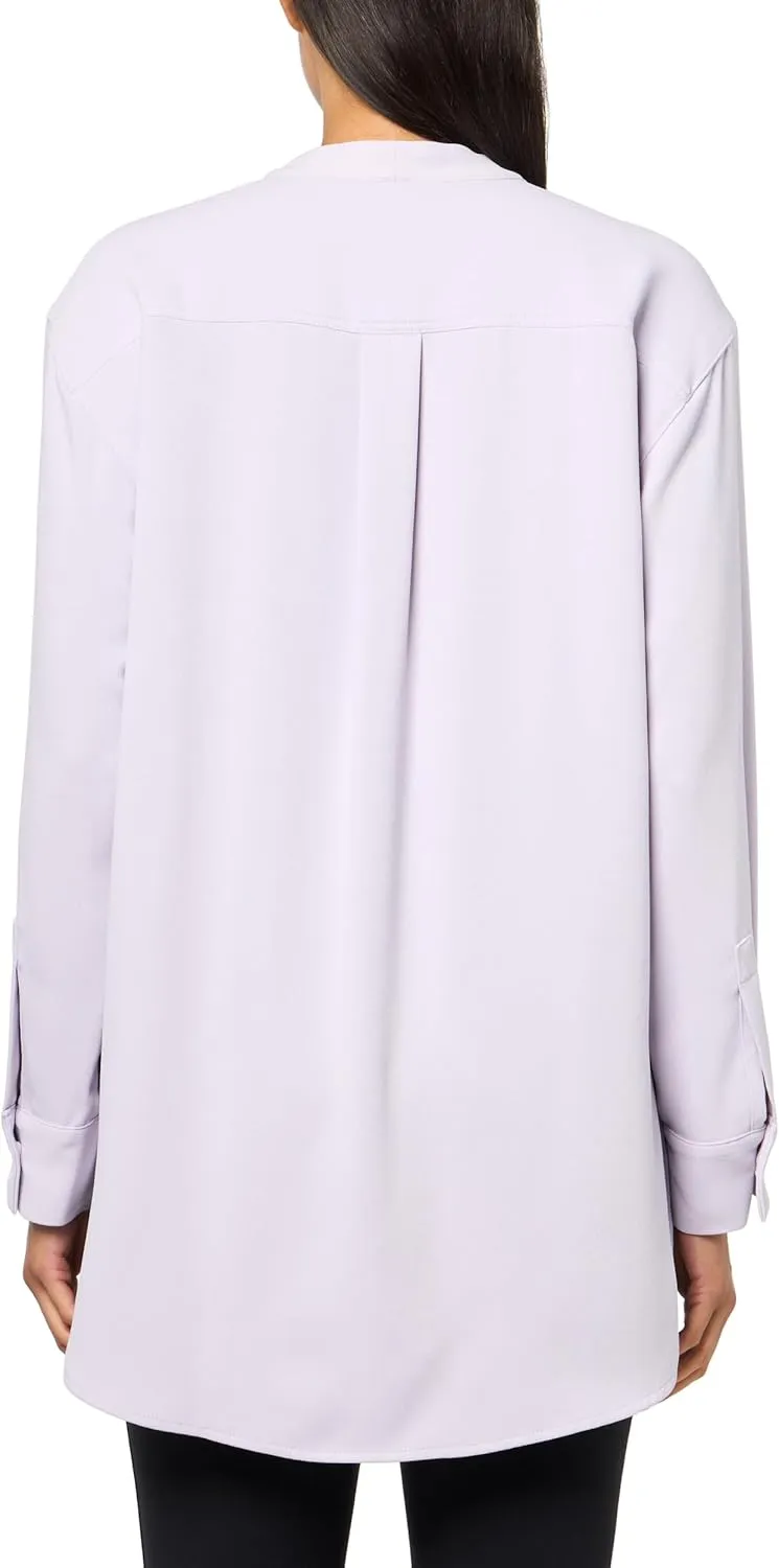 Zac & Rachel Women's 3/4 Cuff Sleeve Button Down Top with Ribbed Knit Inserts for a Comfortable Fit
