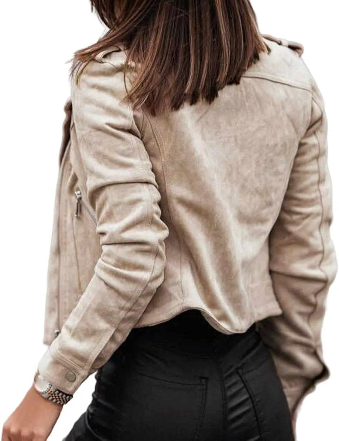 ZWRXW Faux Suede Leather Coats for Women Casual Asymmetric Zip Lapel Short Outwear Fall Fashion Moto Biker Jacket Coats